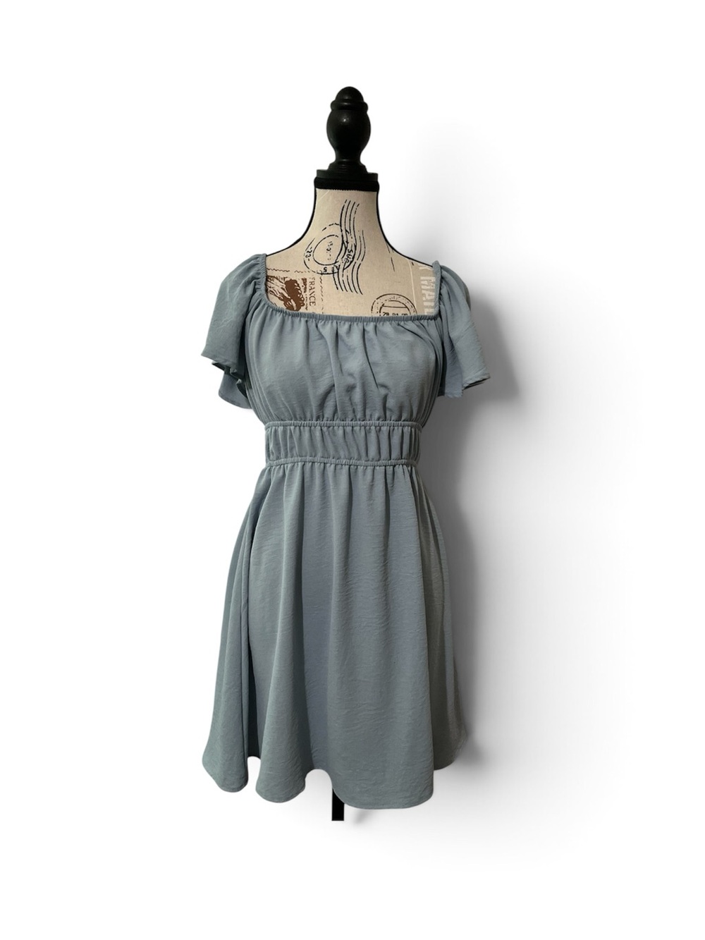 Altar'd State Small Blue Smocked Waist Babydoll Dress Square Neck Flutter Sleeve